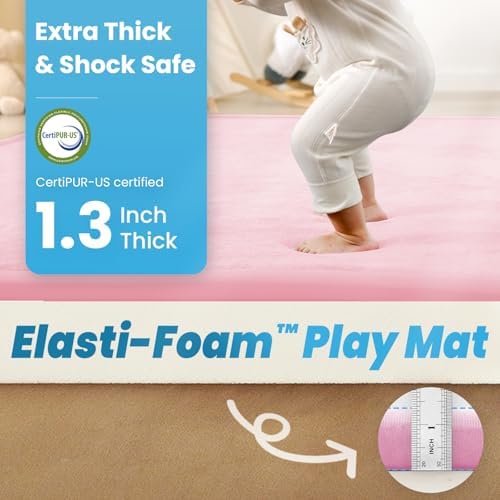 1.3" Thick Baby Play Mat, 71x79 Foam Tummy Time Mat – Pink