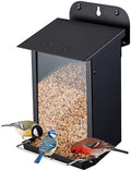 iBorn Bird Feeder for Outdoors, Wall Mounted Bird Feeder Weatherproof Metal Roof, Heavy Duty Metal Birdfeeder for Tree, Fence, Wall Screwed-in Mounting, All Detachable Easy Clean,1.3Lbs, Black