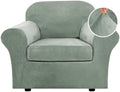 H.VERSAILTEX Rich Velvet Stretch 2 Piece Cover Chair Slipcover Sofa Cover Furniture Protector Couch Soft with Elastic Bottom Chair Couch Cover with Arms Width Up to 49 Inch(Chair, Sea Grass)