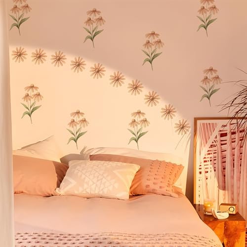 Boho Daisy Flower Wall Decals for Playroom, Peel and Stick