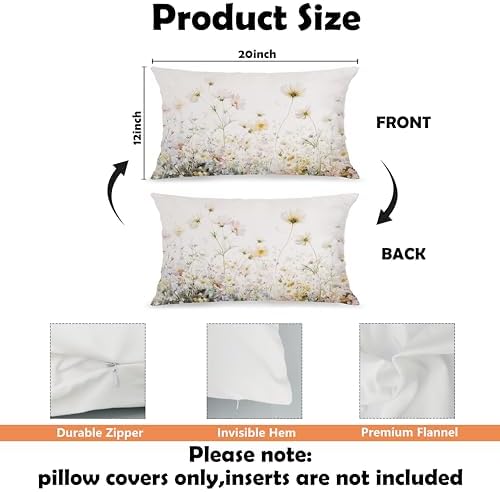 Farmhouse Rustic Daisy Floral Pillow Cover 12x20,Cottagecore Botanical Wildflower Field Decorative Lumbar Pillow Cover for Couch Bed Home Living Room Bedroom