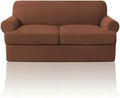 PrinceDeco T Cushion Sofa Slipcover 3 Pieces Sofa Covers for T Cushion Couch Soft Couch Covers Sofa Slip Cover Furniture Covers with 2 Individual T Shape Seat Covers (70"-88") Washable,Caramel