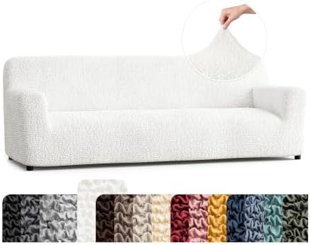 PAULATO Premium Stretch Couch Covers for Sofa - Sofa Chair Cover Washable, Dogs & Pets Friendly - Elastic Polyester Loveseat Slipcovers - Non-Slip Love Seat Couch Covers - Crisp White (86"-120" Wide)