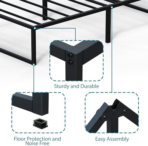 EMODA 14 Inch Narrow Twin Bed Frame 30x75, Heavy Duty Metal Platform