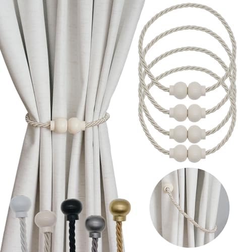4 Pcs Magnetic Curtain Tiebacks Modern Handmade Rope Curtain Tie Back Beige