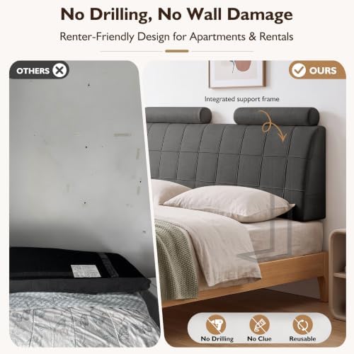 Full Headboard with 2 Headrests, Memory Foam Upholstered Headboard