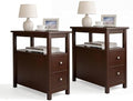 SUPER DEAL End Table Set of 2, Slim Side Table with 2 Drawers and Storage Shelf, 3 Tier Sofa Couch Table for Living Room Bedroom Apartment Small Spaces, Espresso
