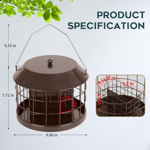 Gbekery Squirrel Proof Suet Bird Feeders for Outdoors Hanging, Brown