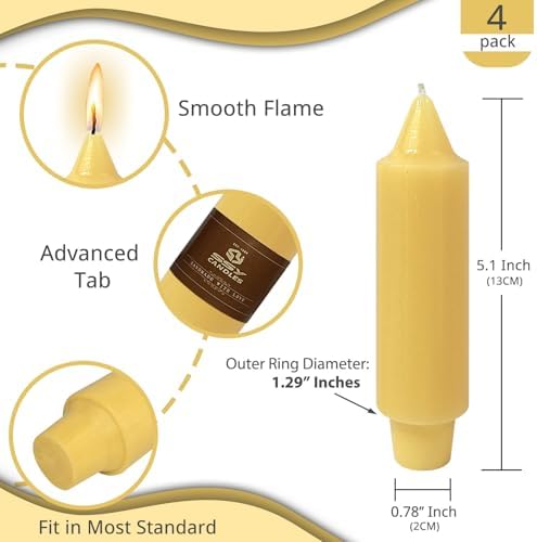 NJAO HOO Natural Beeswax Short Taper Candles 5 Inch Candlesticks Dripless Pure Beeswax Candles for Home Dinner Nontoxic Candles, 4 Pack