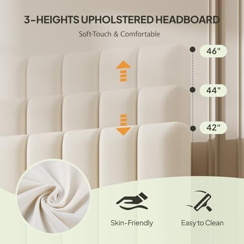 Welzona Full Size Upholstered Bed Frame with Headboard & 4 Drawers, White