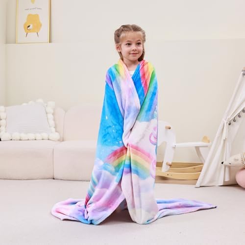 Softan Kids Throw Blanket for Girls & Boys, Warm Soft Toddler Fleece Blankets for Sofa Couch Bed， Cozy Fuzzy Plush Flannel Kids Throw Blanket for Daycare & School - 50x60In Rainbow Unicorn