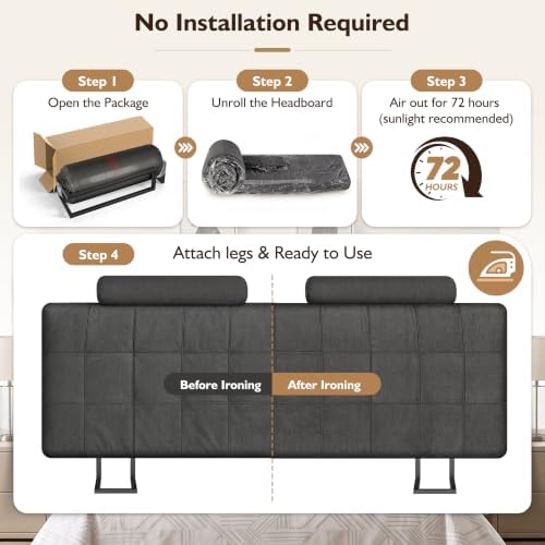 Queen Headboard with 2 Headrests, Memory Foam Upholstered Headboard
