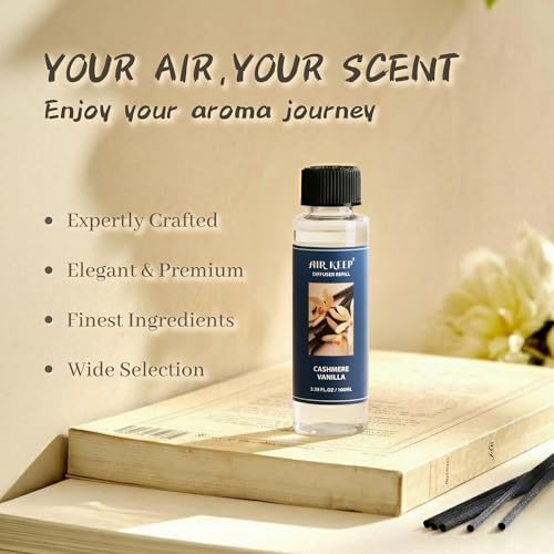 Airkeep Reed Diffuser Oil Refill/Cashmere Vanilla/3.38 oz / 1 Pack/Air Freshener & Aromatherapy Essential Oil Blend for Home Fragrance – Scented Refill Oil for Bathroom, Bedroom & Home Decor