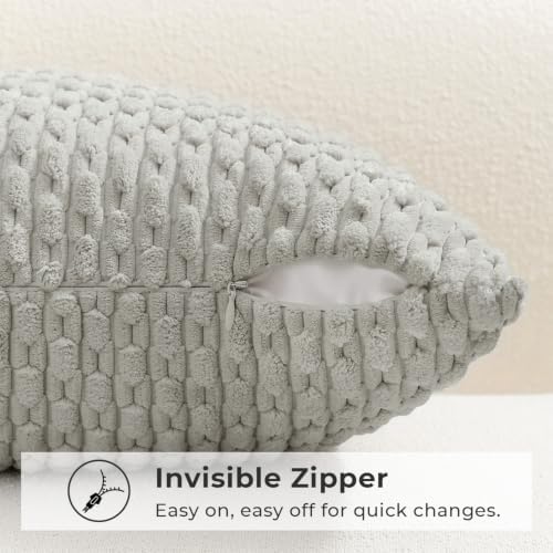 Kevin Textile Soft Corduroy 28x28 Inch Pillow Covers 2 Pack, Light Grey