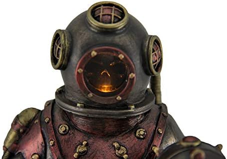 Veronese Design 10 5/8" Tall Steampunk Skeleton in Diving Suit Statue LED Lighting Diving Bell Statue Cold Cast Resin Antique Bronze Finish Sculpture