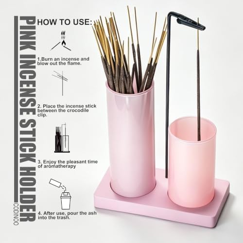 2 in 1 Incense Burner Holder for Sticks,Glass Incense Holder with Storage,Upside Down Incense Holder for Sticks with Glass Ash Catcher for Meditation Yoga Spa Room Home Decor[All Pink]