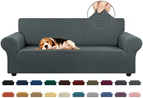 KEKUOU Stretch Couch Covers for Sofa, 3 Cushion Couch Slipcover,Grey