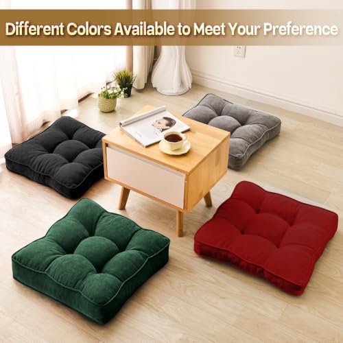 MIDDLE ONE Floor Pillow Set of 2, Memory Foam Cushion 22x22 – Square, Dark Green