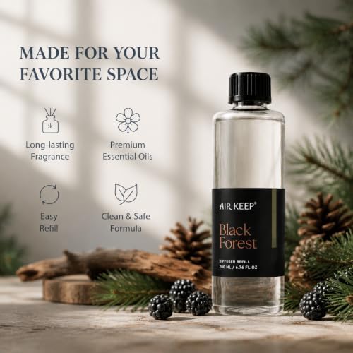 Airkeep Black Forest Reed Diffuser Refill – 6.76 fl oz – Premium Scented Oil for Home Aromatherapy – Long-Lasting Fragrance for Reed Diffusers – Perfect for Bathroom, Bedroom & Home Decor