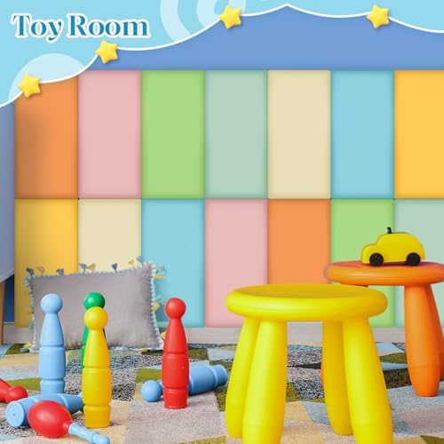 Hahafelt 8 Pack Wall Padding for Playroom Peel and Stick Headboard 15.75" x 7.87" x 1.18" 3D Anti Collision Upholstered Wall Panels Self Adhesive Headboard Panel for Protection (Fresh Colors)