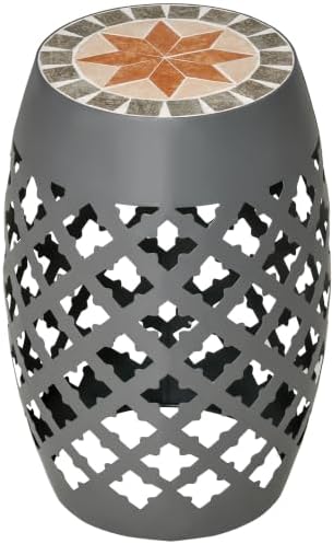 Outsunny Decorative Outdoor Stool, 12" Round Patio Side Table, Mosaic Gray