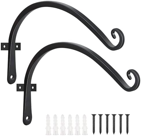 FEED GARDEN Heavy Duty Plant Hooks - 2 Pack 12 Inch Wall Mounted Hanging Brackets, 57lb Capacity Steel Plant Hangers for Bird Feeders, Baskets, Wind Chimes Outdoor Indoor- Black