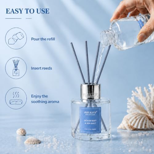 Airkeep Ocean Mist&Sea Salt Reed Diffuser Refill – 6.76 fl oz – Premium Scented Oil for Home Aromatherapy – Long-Lasting Fragrance for Reed Diffusers – Perfect for Bathroom, Bedroom & Home Decor