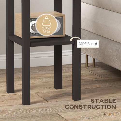 HOMCOM Narrow End Table with Drawer and Bottom Shelf Set of 1 Coffee