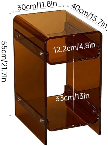 Clear Acrylic Side Table Narrow, Side Table for Small Spaces, Skinny Nightstand/Bedside Table for Bedroom, Slim Small End Table, 8.7'' x 15.7'' x 21.7" (Dark Brown, Wide)