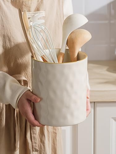 famiware Ceramic Utensil Holder, 7.2"+5.8", Set of 2, Vanilla White