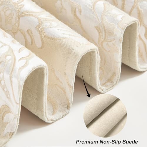 Loom and Mill Elegant Jacquard Table Runner 72 inches Long, Beige+White