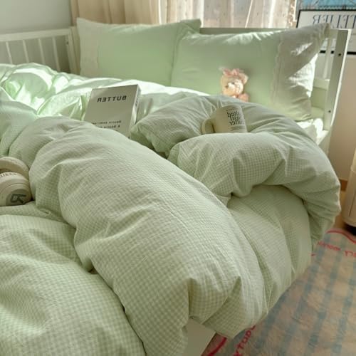 Lace Duvet Cover Set Queen(90"x90"),Green Gingham