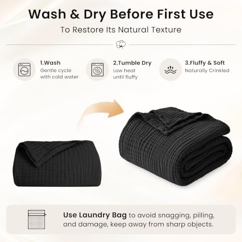 Love's cabin 100% Cotton Muslin Blanket Twin XL Size for Bed, Black
