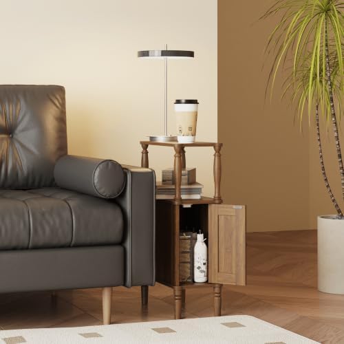 Veegle Narrow Nightstand,Skinny Slim End Side Table(Dark Walnut)