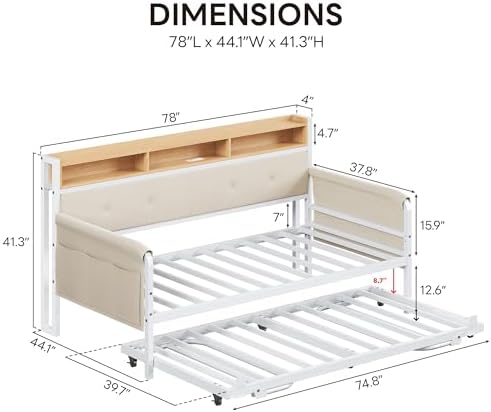 LIKIMIO Daybed with Trundle, Twin Bed Frame,White