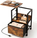 Faesun Night Stand with Charging Station & Swivel Top, Brown