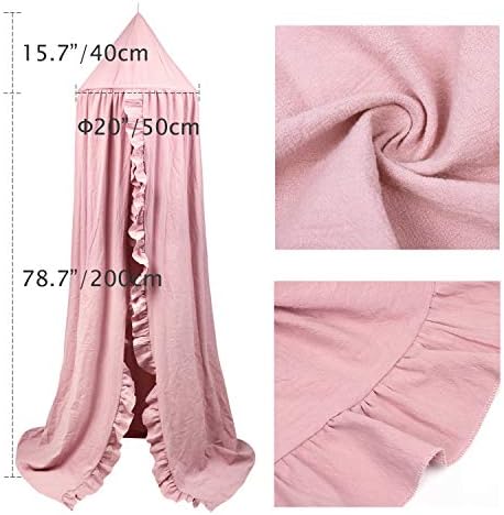 Bed Canopy with Frills Reading Nook Game Tent for Kids Boho Hanging Net Play Room Decor(Dusty Rose)