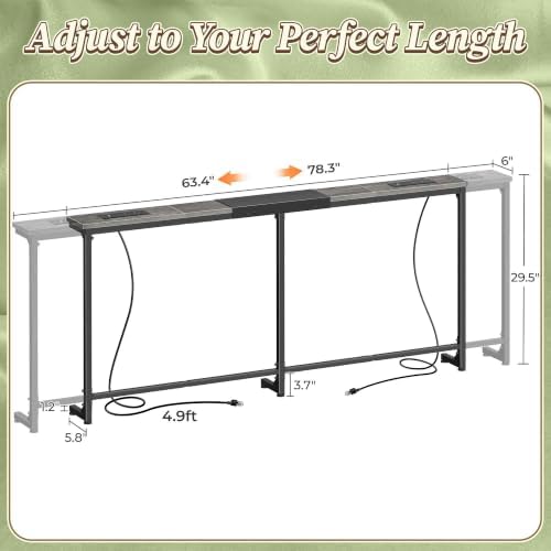 Huuger 63.4-78.3'' Extendable Behind Couch Table with Outlets, Grey