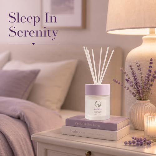 Reed Diffuser for Home, Orelune Lavender Diffuser 100ml/ 3.38fl oz, Reed Diffuser Set Home Fragrance Flower Scent Diffuser for Bathroom Shelf Decor