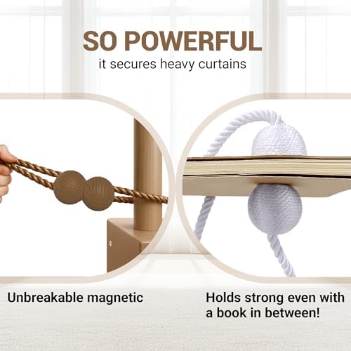 Hion Magnetic Curtain Tiebacks Dark Brown 6pcs, Curtain Holdbacks Hooks