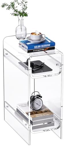 Clear Acrylic Side Table, Narrow Nightstand Bedside Table for Bedroom, Skinny Small End Table (Clear, 8.7'' x 15.7'' x 21.7")