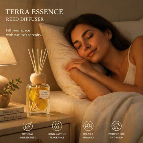 Terra Essence Reed Diffuser with Dried Leaves, 3.4 Fl Oz