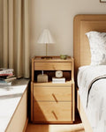 Solid Wood Narrow Nightstand with 3 Drawers,Natural 15.7",Fully Assembled