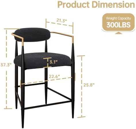 Morden Fort Counter Height Bar Stools Set of 2 with Gold Arms, Black Boucle