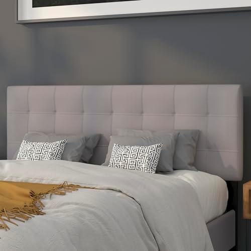 EMMA + OLIVER Light Gray Queen Quilted Tufted Headboard