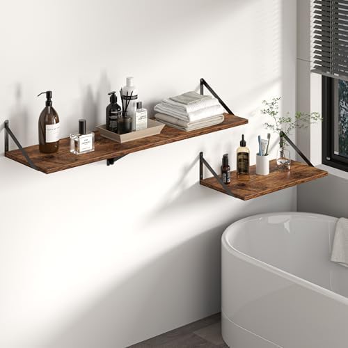 Heimlove 40W x 12D Deep Floating Shelves Set of 2 Rustic Brown