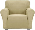JIVINER Super Stretch Chair Sofa Slipcovers 1-Piece Jacquard Chair Covers for Living Room Soft Anti Slip 1 Seater Couch Furniture Protector Small Checks for Kids Pets (Chair, Champagne)