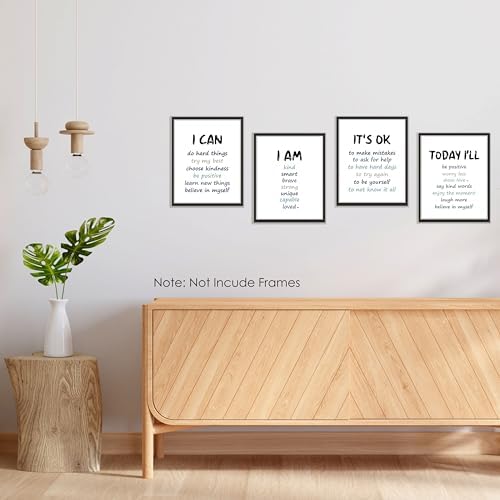 BESERH Positive Affirmation Wall Decor, Inspirational Motivational Quote Wall Art Prints Posters for Classroom Kids Room Nursery Playroom, 8x10 Inches Set of 4 Unframed (blue)