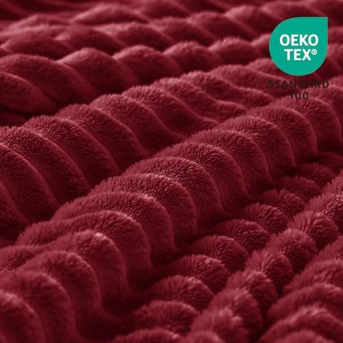 BEDELITE 3D Ribbed Burgundy Fleece Throw Blanket for Couch, 50x60 Inch