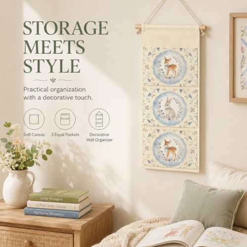IAXIC Woodland Deer Wall Hanging Organizer, Canvas Storage for Kids
